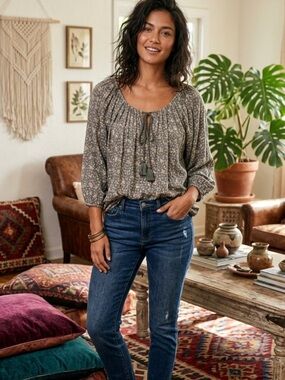 Ralph Lauren Denim & Supply Olive Green Floral Smocked Scoop-Neck, small, $30